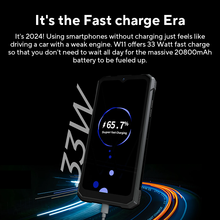 [월드 프리미어] HOTWAV W11 견고한 휴대폰 20800mAh 280LM 손전등 6.6인치 FHD+ 스마트폰 33W 24MP 나이트 비전 휴대폰