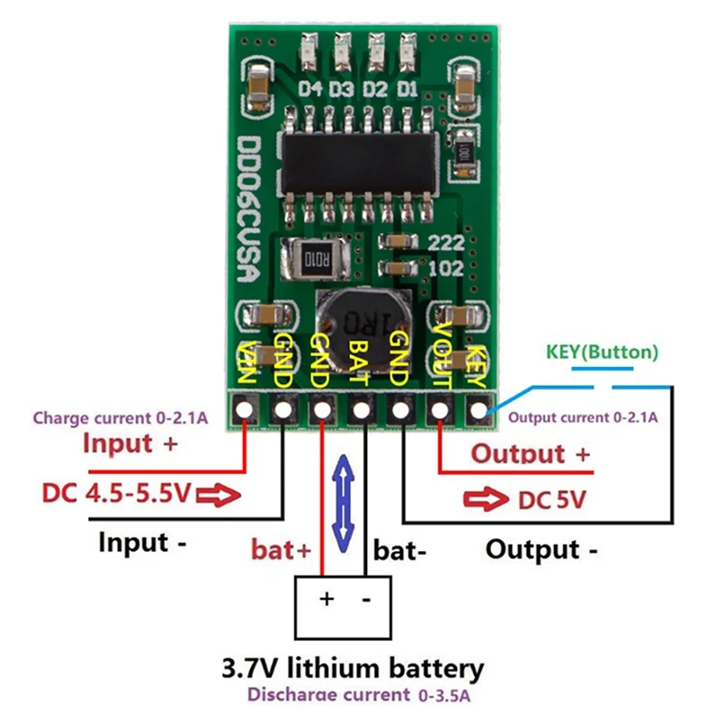 Đầu Đề Cập Đến 3 2.1A 5V Sạc/Xả (Boost)/Bảo Vệ Pin/Đèn Báo Mô Đun 3.7V Lithium DD06CVSA