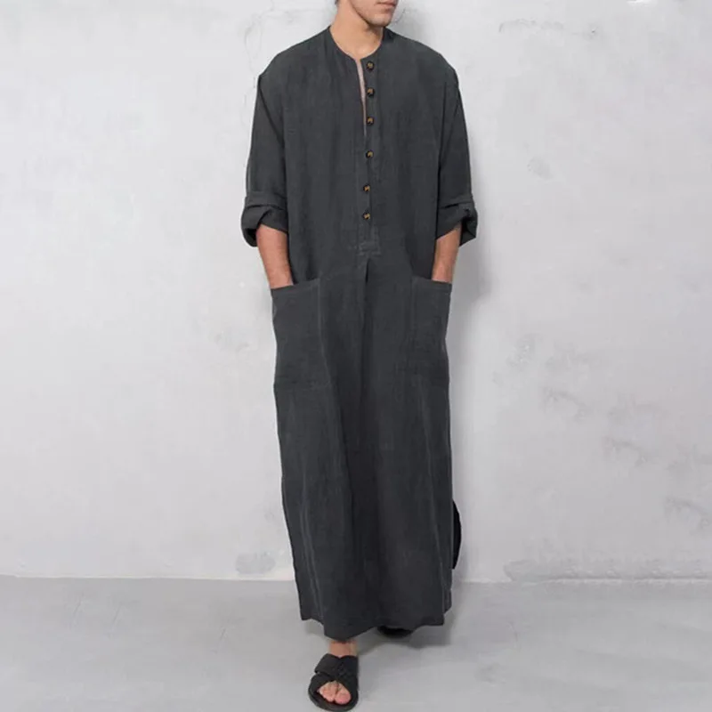 Abaya, manga comprida com gola em pé, kaftan muçulmano, Dubai, árabe saudita, casual, solto, masculino, islâmico, árabe, novo estilo, 2022