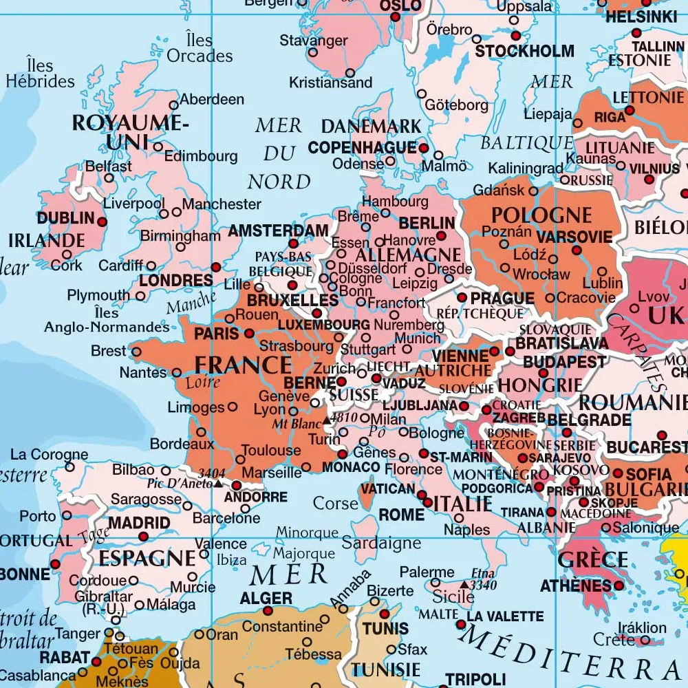 Mapa del mundo en idioma francés, póster de pared, pintura de vinilo no tejido, suministros escolares de oficina, decoración del hogar, 120x80cm