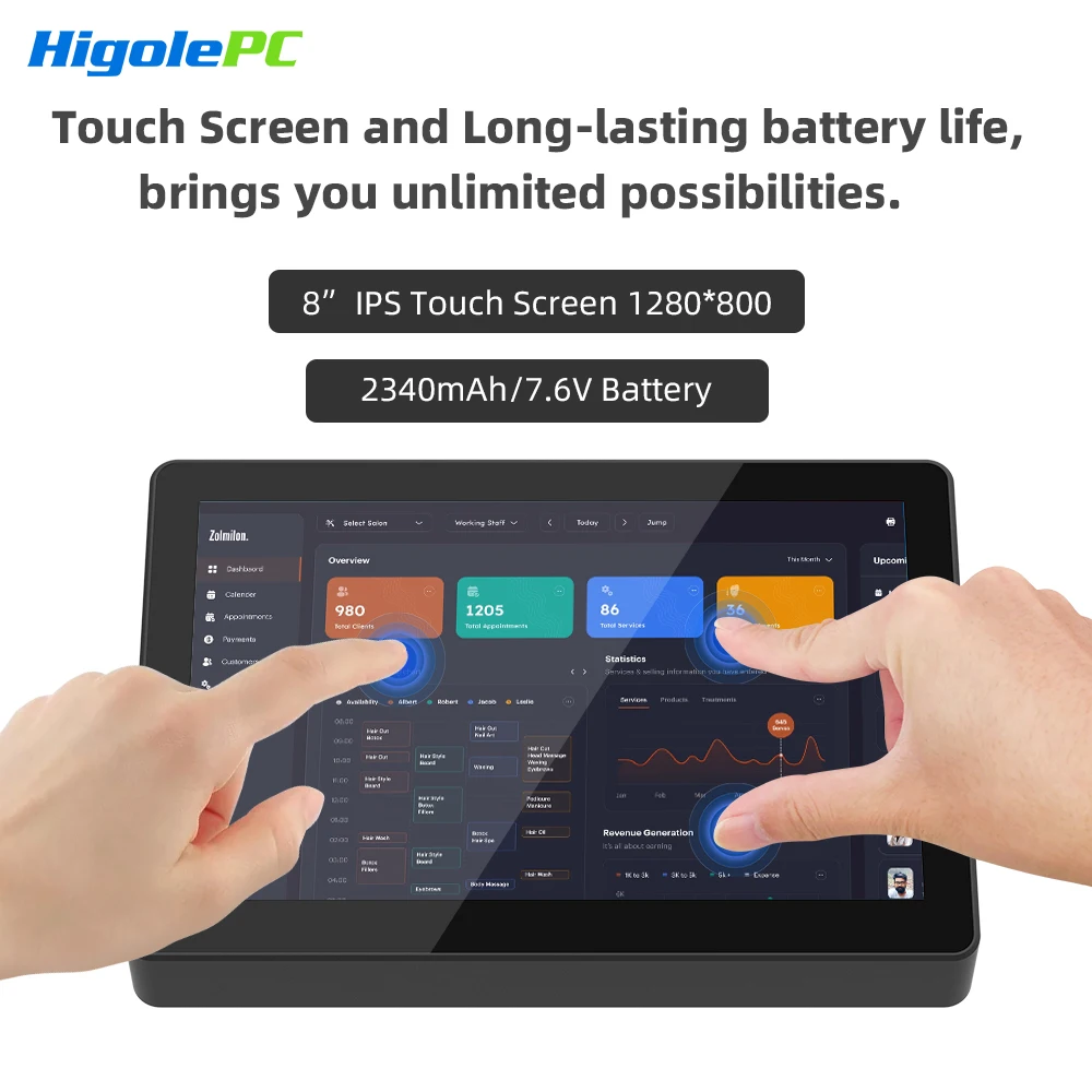 Higole F3APL 8'' Fanless Mini PC Intel N4200 Windows 10 WiFi5 4GB 64GB 2340mAh with Screen 4K Laptop Desktop PC Mini Computers