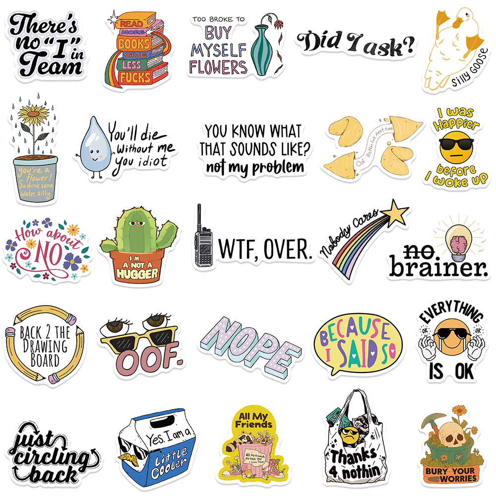50pcs การ์ตูนตลก Sarcastic สติกเกอร์สําหรับกระเป๋าเดินทางแล็ปท็อปกีต้าร์โทรศัพท์สเก็ตบอร์ดกันน้ํา Graffiti ไวนิลจักรยานสติ๊กเกอร์รถ