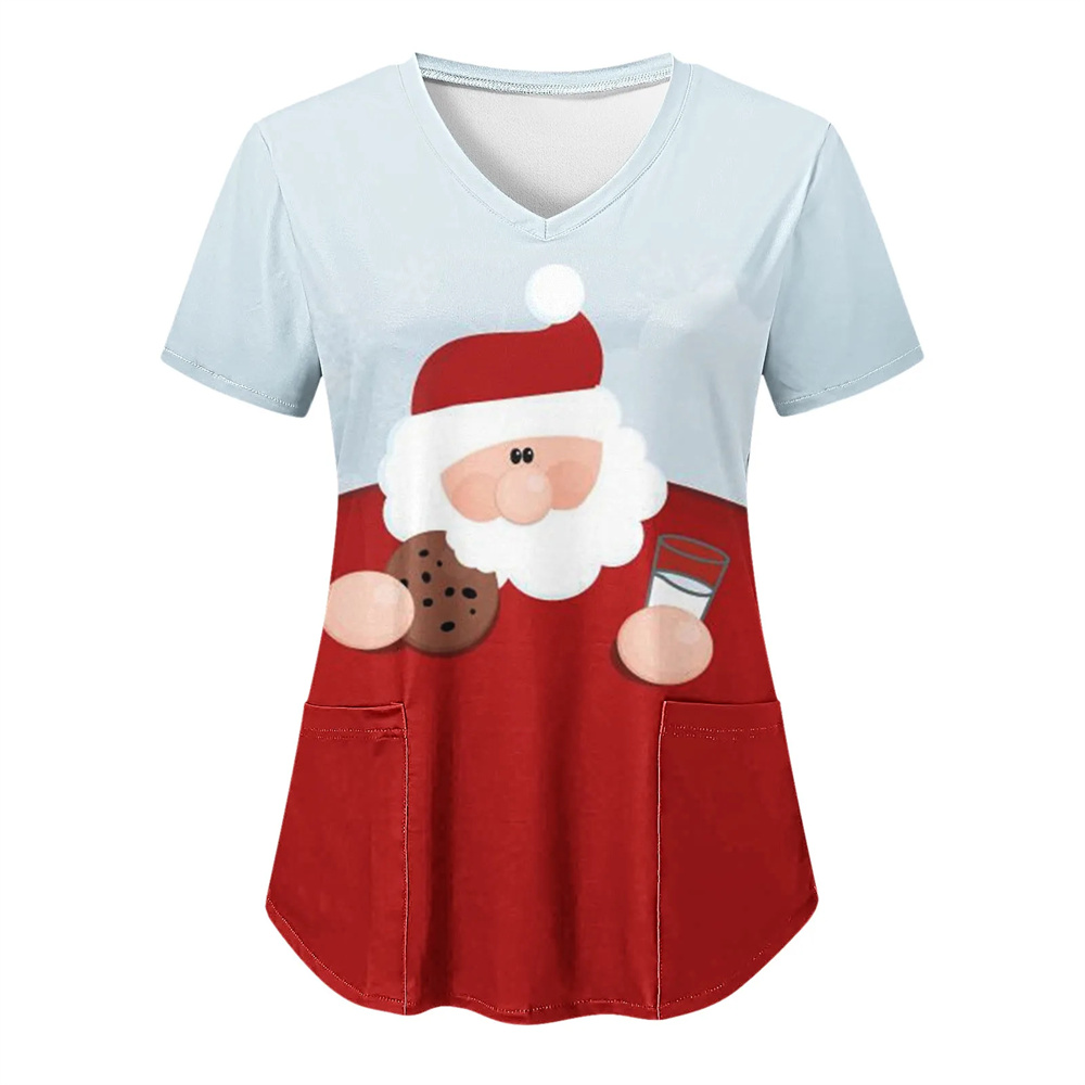 Femmes noël soins infirmiers gommages hauts uniforme de travail Blouse à manches courtes col en v t-shirt Blusas vêtements d'allaitement infirmières tunique uniforme