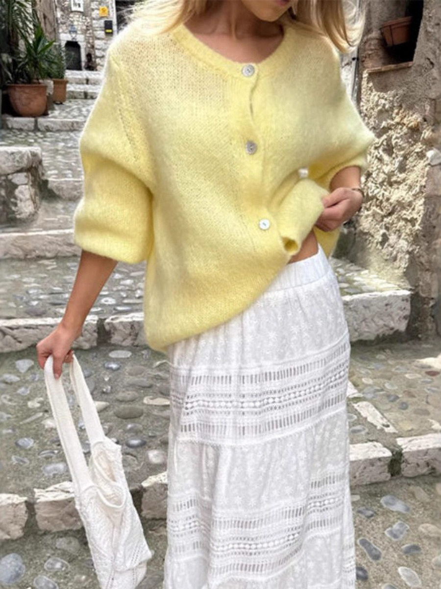 Bornladies женский новый вязаный кардиган с длинным рукавом и круглым вырезом на пуговицах, свободный крой, мягкая смесь мохера, весенне-осенние модные свитера