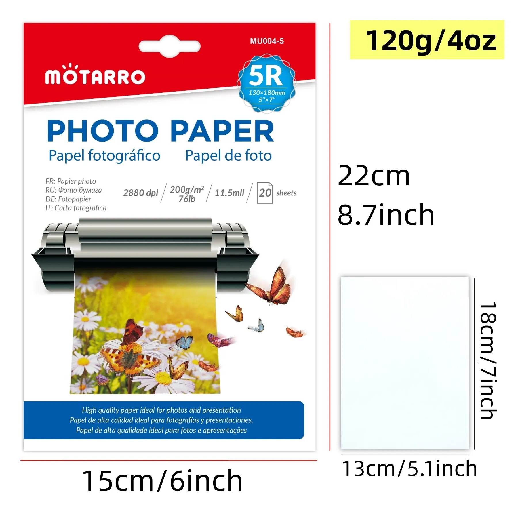 20 แผ่นอิงค์เจ็ทกระดาษ 5R/ A4 Glossy Dye Ink กระดาษถ่ายภาพแห้งทันทีเหมาะสําหรับหมึกเครื่องพิมพ์