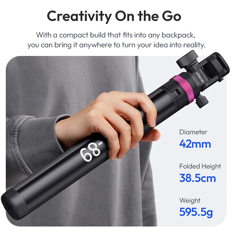 Ulanzi MT-89 Soporte de luz de liberación rápida de 2M, trípode extensible con soporte de zapata fría, placa QR de 1/4 pulgadas para cámara DSLR, micrófono de luz de vídeo