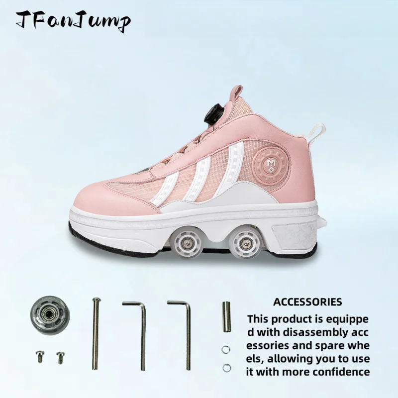 Chaussures de patins à roulettes à déformation, patins à 4 roues à Double rangée, baskets à roulettes à Double usage, chaussures de Skateboard