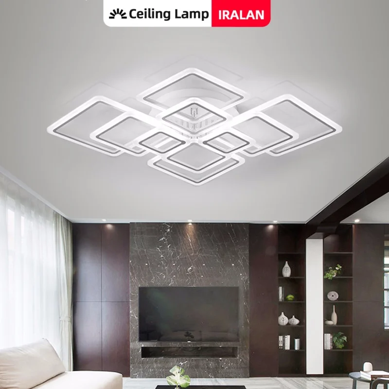 Nowoczesna lampa sufitowa LED IRALAN, nieskończone ściemnianie, żyrandole z pilotem do salonu, sypialni, biura, gabinetu.