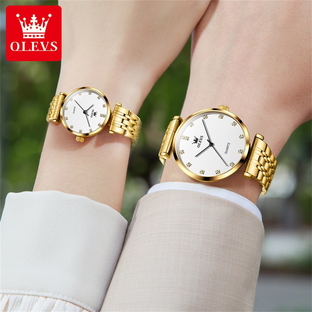 OLEVS 5596 marca superior reloj de cuarzo con diamantes para parejas reloj impermeable de lujo para hombres y mujeres reloj de pulsera Original de acero inoxidable 2024