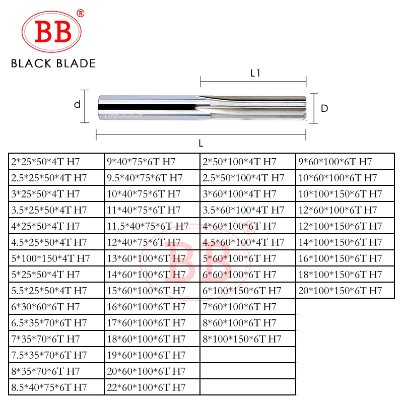 BB 1 ミリメートル-20 ミリメートル超硬リーマーコーティングされたスパイラルストレートフルート H7 チャッキング硬化鋼金属カッター 4 6 フルート CNC 穴ツール