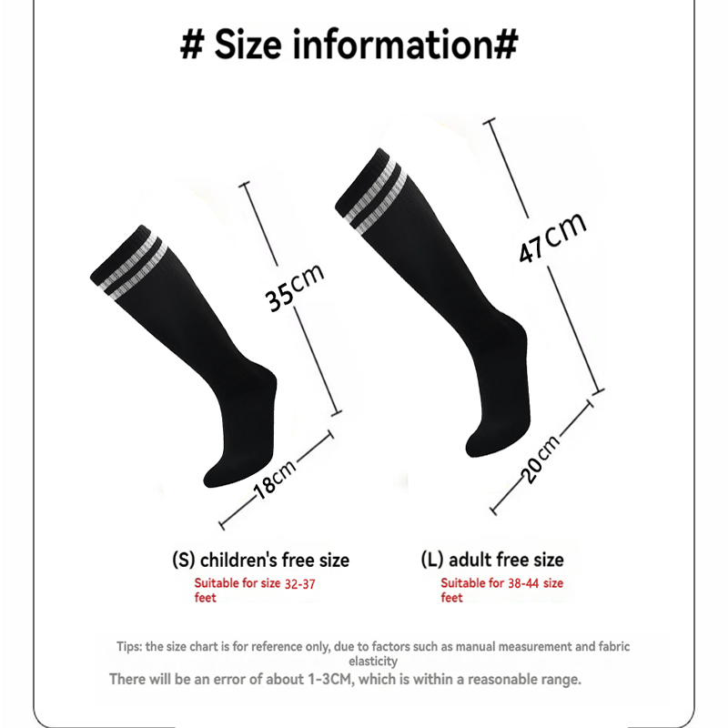 Neue Fußballsocken, knielange Baumwollsocken, schweißabsorbierende und atmungsaktive Sportsocken für Erwachsene und Kinder