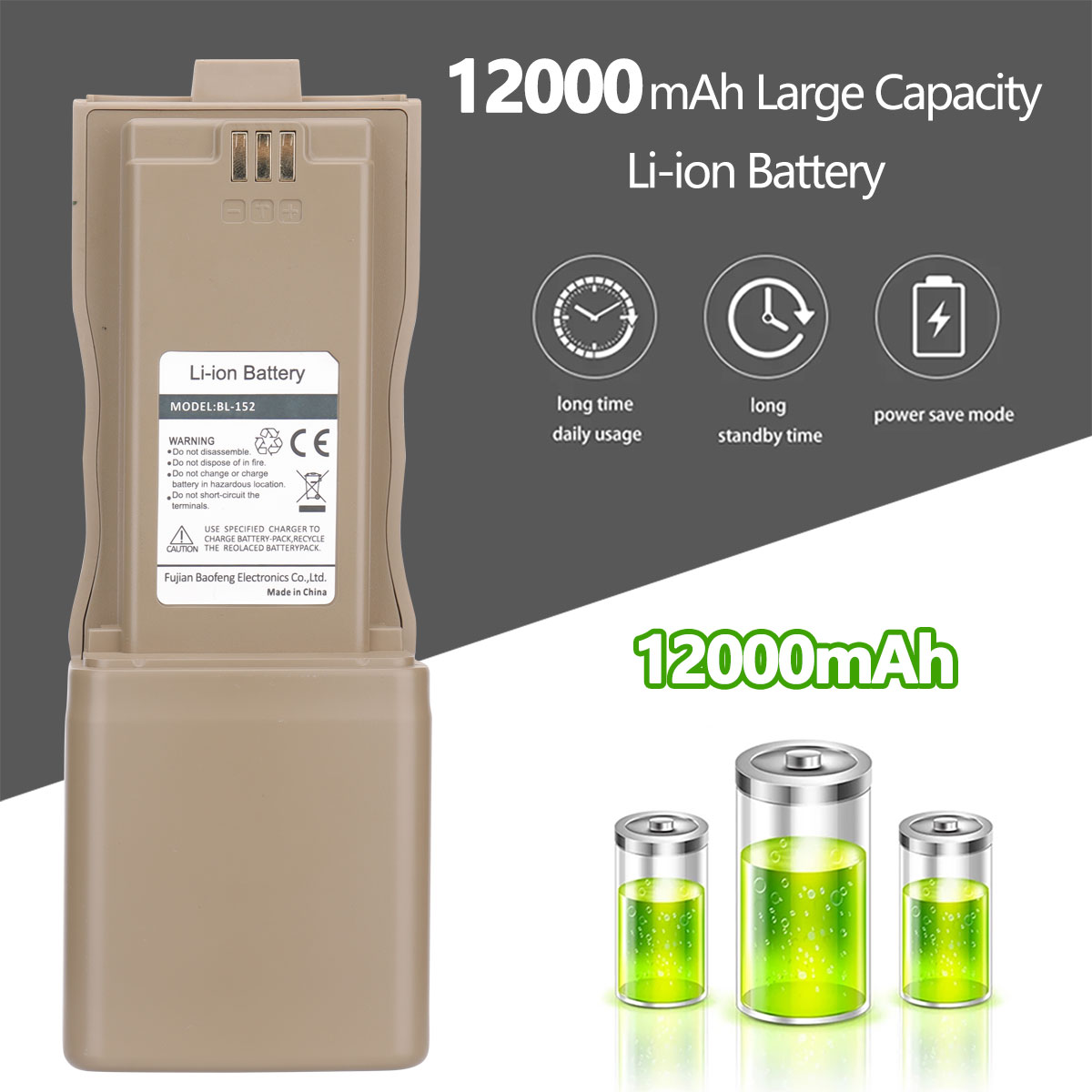 วิทยุสื่อสารสองทาง Baofeng AR-152 15W เครื่องส่งรับวิทยุ UHF HAM CB เครื่องรับส่งสัญญาณสองทางวิทยุขนาดใหญ่แบตเตอรี่คู่ PRC-152