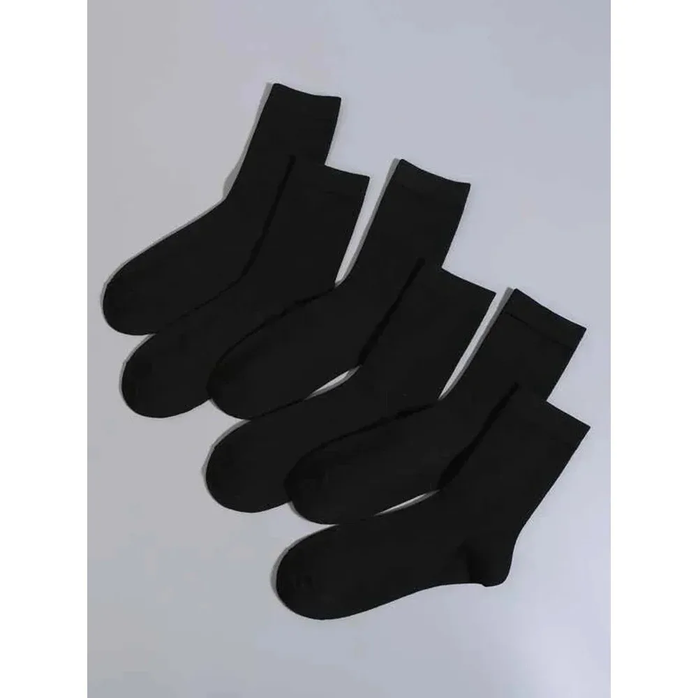 6 pares de calcetines de longitud media de Color sólido para hombre, calcetines de negocios negros clásicos cómodos a la moda para otoño, calcetines cortos de alta calidad para hombre
