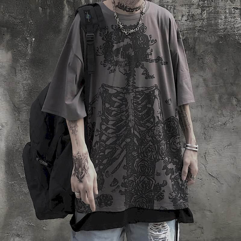 T-shirty męskie 2023 Summer Streetwear High Street Gothic Skull Tshirt Loose Oversized Short-sleeved T shirt Dark Anime Men Y2k Top