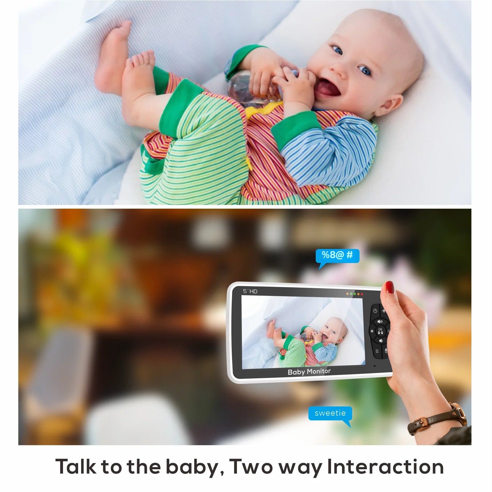 Neues 5-Zoll-Video-Babyphone mit Kamera und Audio, 4-fachem Zoom, 22-Stunden-Akku, 1000 Fuß Reichweite, 2-Wege-Audio-Temperatursensor, Schlaflied