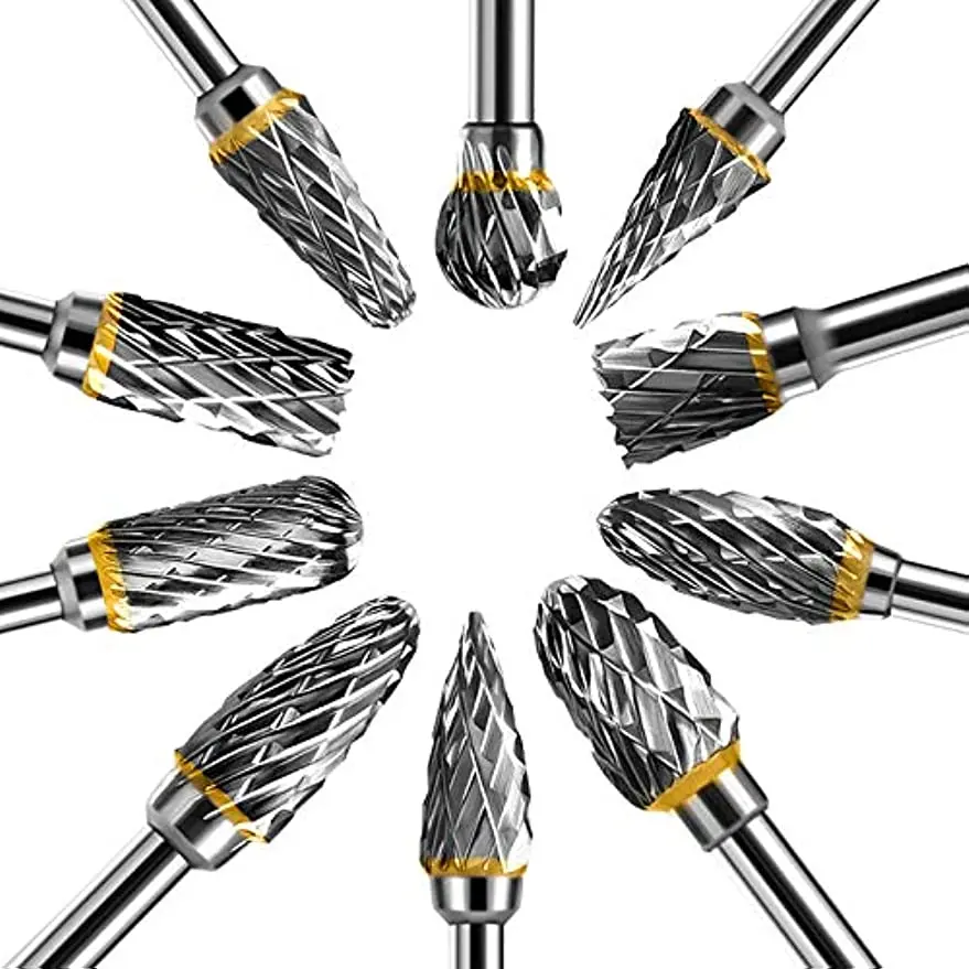 Neue 10 stücke 1/8 "Schaft Hartmetall Fräser Dreh Werkzeug Grat Doppel Diamant Cut Rotary Dremel Werkzeuge Elektrische schleifen