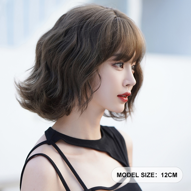 7JHH WIGS คลื่นสั้นสีน้ําตาล BOB วิกผมสําหรับผู้หญิงทุกวันสังเคราะห์ความหนาแน่นสูงแฟชั่นหยัก Cool สีน้ําตาลผมวิกผม Neat Bangs