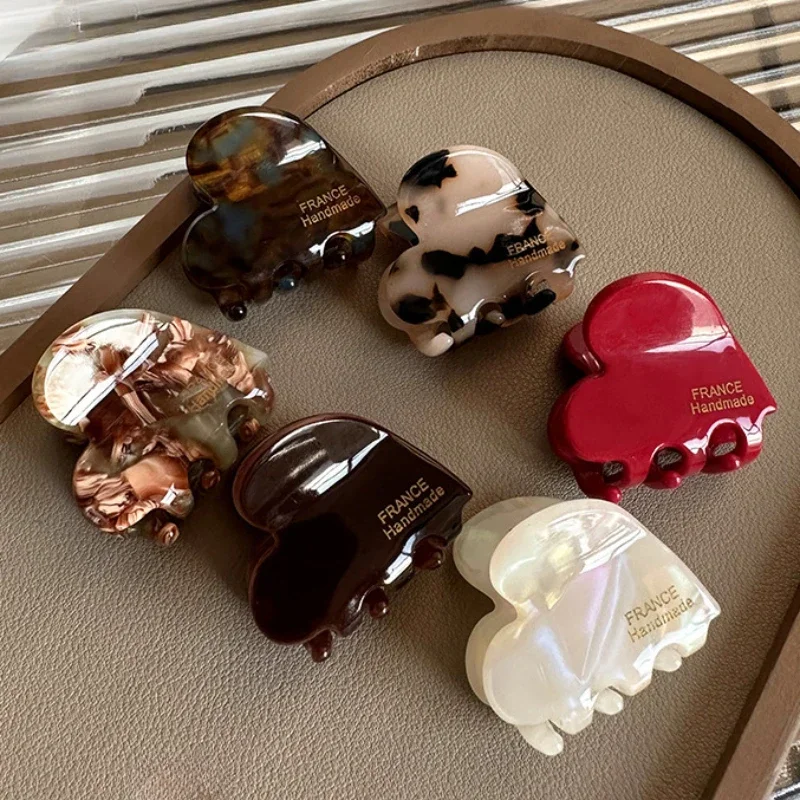 Pinzas pequeñas de acetato para el pelo para niña y mujer, accesorios para el cabello, horquillas y Clips en forma de corazón, 3,5 cm