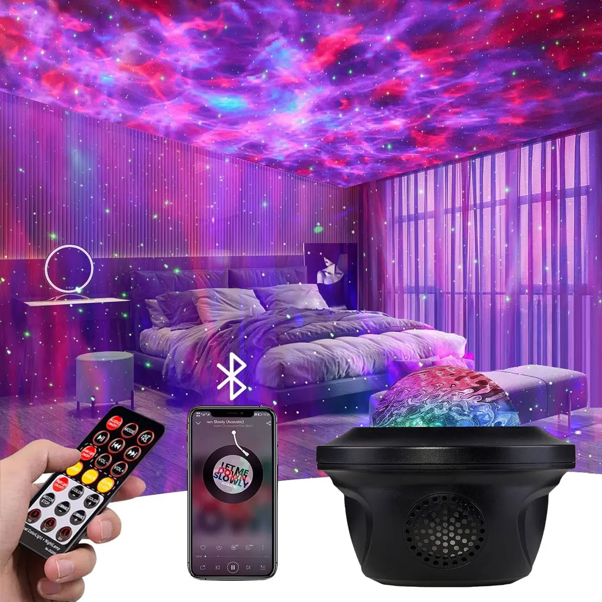 Галактический проектор, светодиодный звездное небо, Bluetooth, музыка, USB, пульт дистанционного управления, звездные ночные огни, Аврора, туманность, океанская волна, необычная романтическая детская лампа