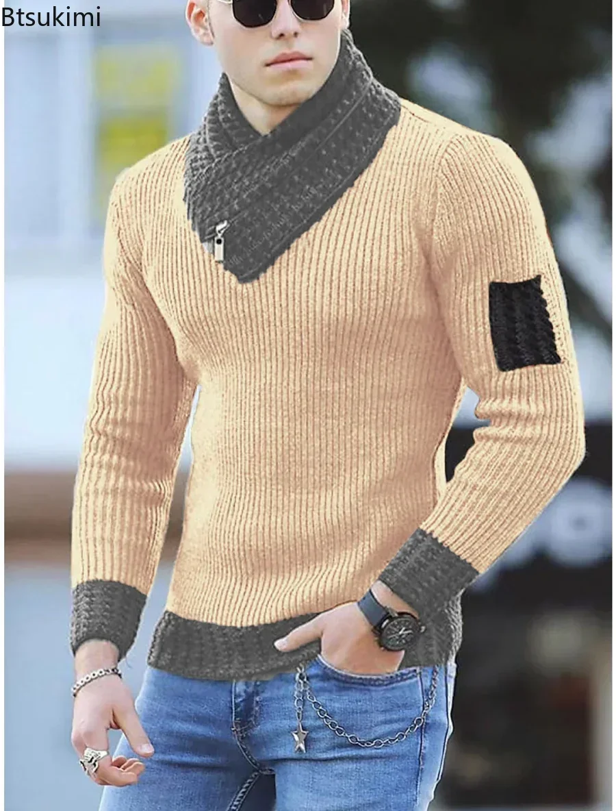 Neue Herbst Winter Männer Casual Vintage Gestrickte Pullover Wolle Rollkragen Oversize 2025, Koreanische Männer Warme Baumwolle Pullover Pullover