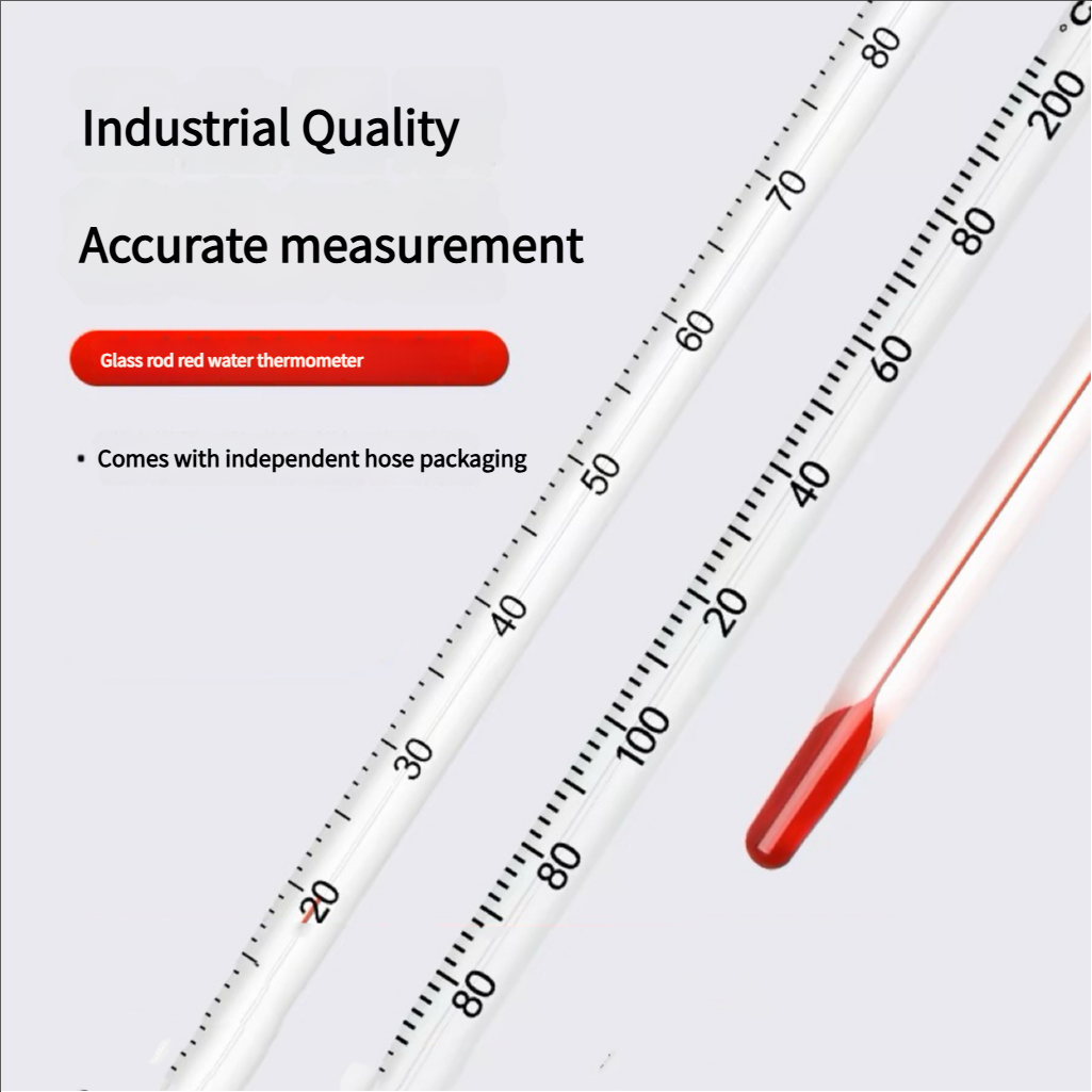 Termómetro de vidrio Celsius de 3 piezas 0-200 ℃   Medidor de temperatura líquida roja de laboratorio de longitud 265 mm