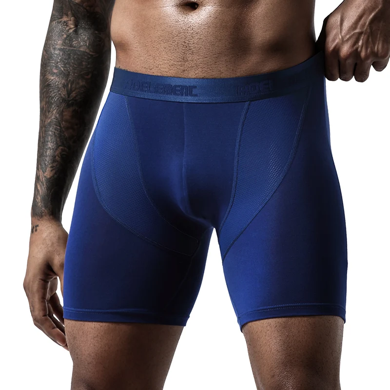 Roupa Interior Esportiva dos homens Anti-Wear Leg Modal Profissional Correndo Fitness Apertado Perna Longa de Secagem Rápida Boxer Estendido Cuecas