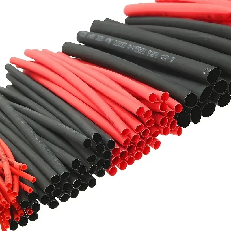 Juego de tubos termorretráctiles de 127 piezas para cables de automóvil: retráctil 2:1 negro y rojo, tubo de poliolefina, especial para envolver cables