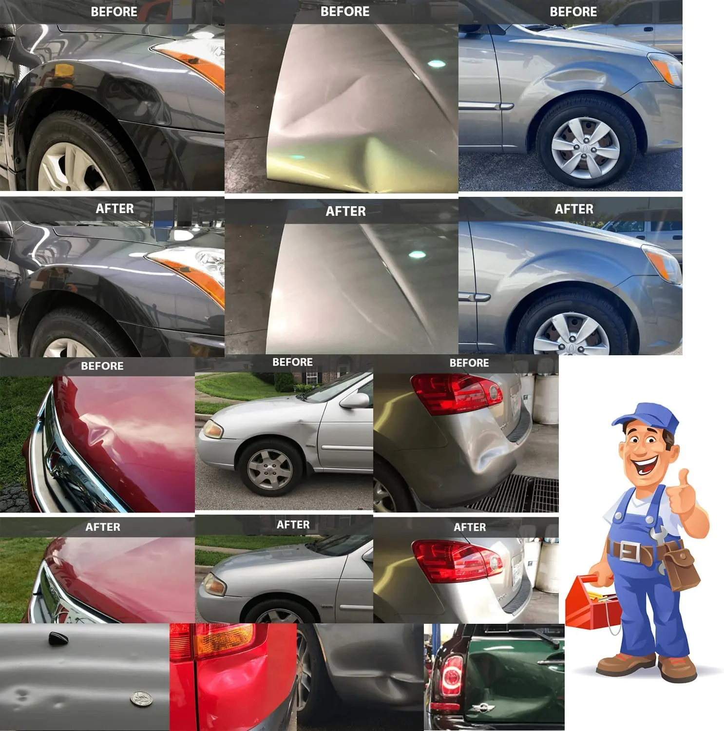 ซ่อมรอยบุบรถ PULLER, ซ่อมรถยนต์ชุดเครื่องมือ 18pcs พลาสติกแท็บกาวโลหะ T-Handle Dent Remover Universal สําหรับรถ Accessor