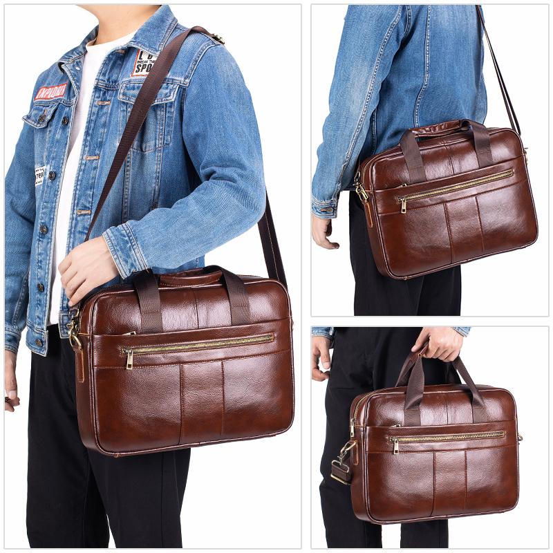 SCHLATUM Genuine Leather Briefcase for Men Large Capacity Laptop Bag's Men's Office Business Handbag
