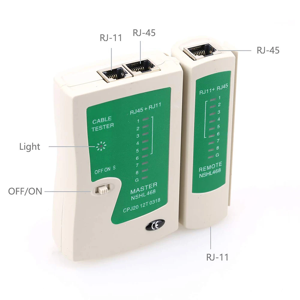 AMPCOM เครื่องทดสอบสายเคเบิลเครือข่าย RJ45 Ethernet เครื่องทดสอบสายเคเบิล Lan เครื่องมือทดสอบสําหรับ Cat5 Cat6 CAT7 8P 6P สาย LAN และ RJ11 สายโทรศัพท์