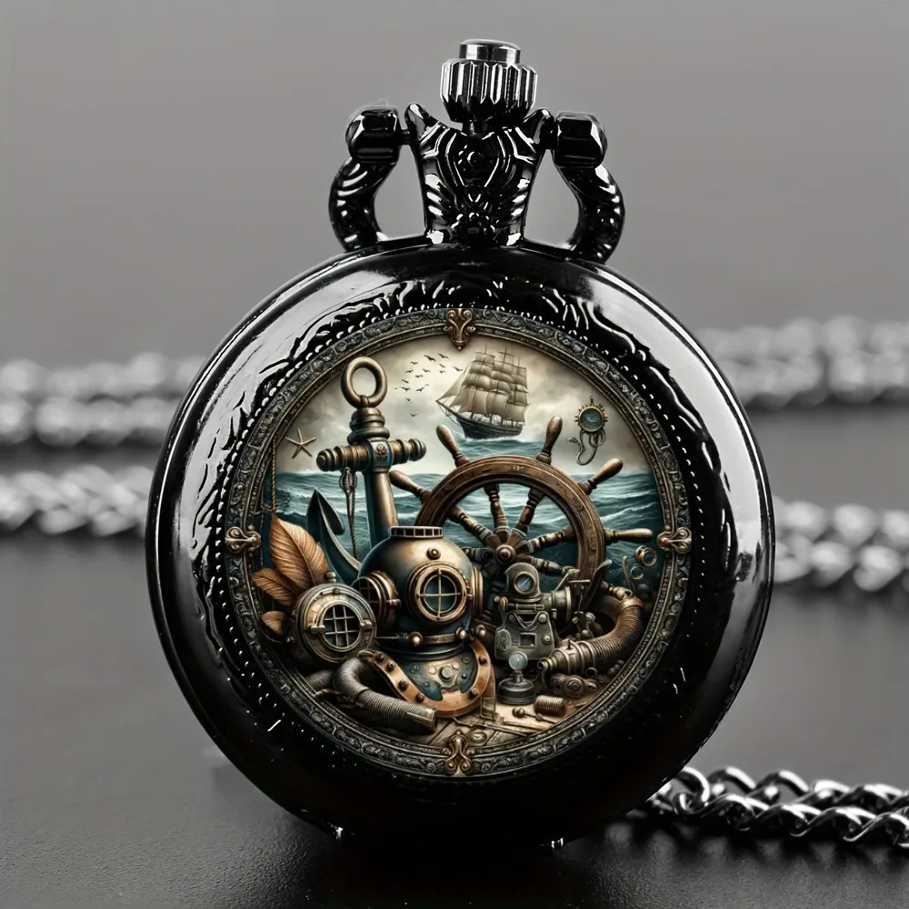 Vintage einzigartige nautische Segelboot Anker Design Quarz Taschenuhr, mit Kette Halskette Anhänger, tolles Geschenk für Kinder männliche Männer
