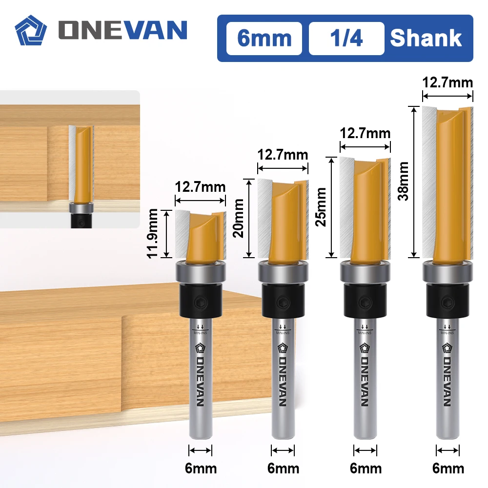 ONEVAN รูปแบบ Flush Trim Router บิต 6/6.35 มม., แบริ่งด้านบนแม่แบบเครื่องตัดสําหรับไม้งานไม้ตรง end Mill ใบมีด