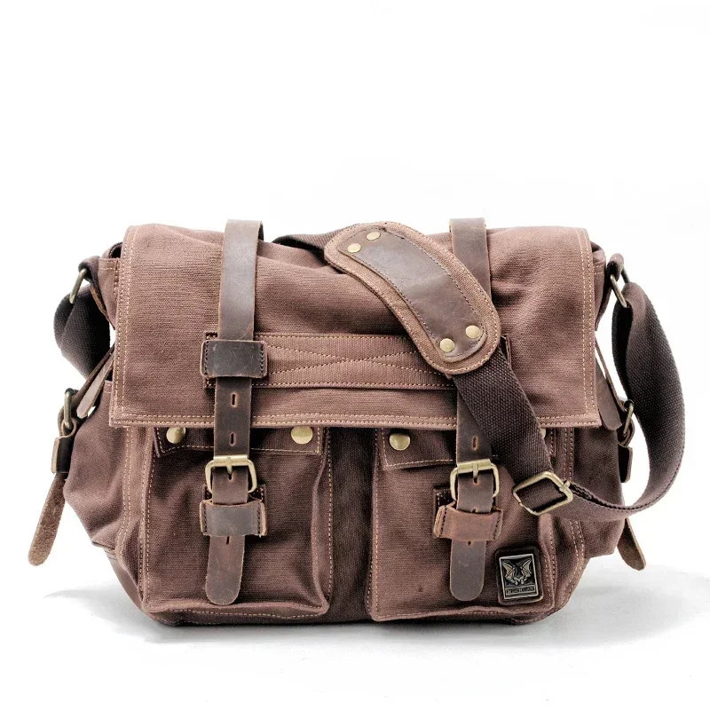 MUCHUAN ผ้าใบหนังผู้ชาย Messenger กระเป๋า Big Satchel กระเป๋าสะพายชายแล็ปท็อปกระเป๋าเอกสารกระเป๋าเดินทาง