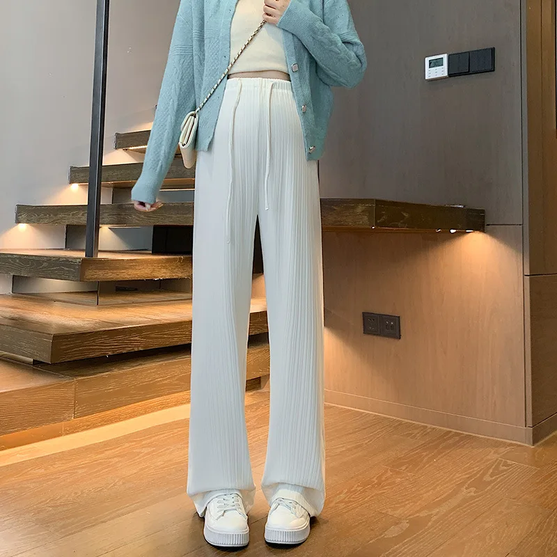Neue Umstands hose Frühling, Herbst und Sommer Hose mit weitem Bein ohne Bauchs tütze Kordel zug gerade Hose mit weitem Bein
