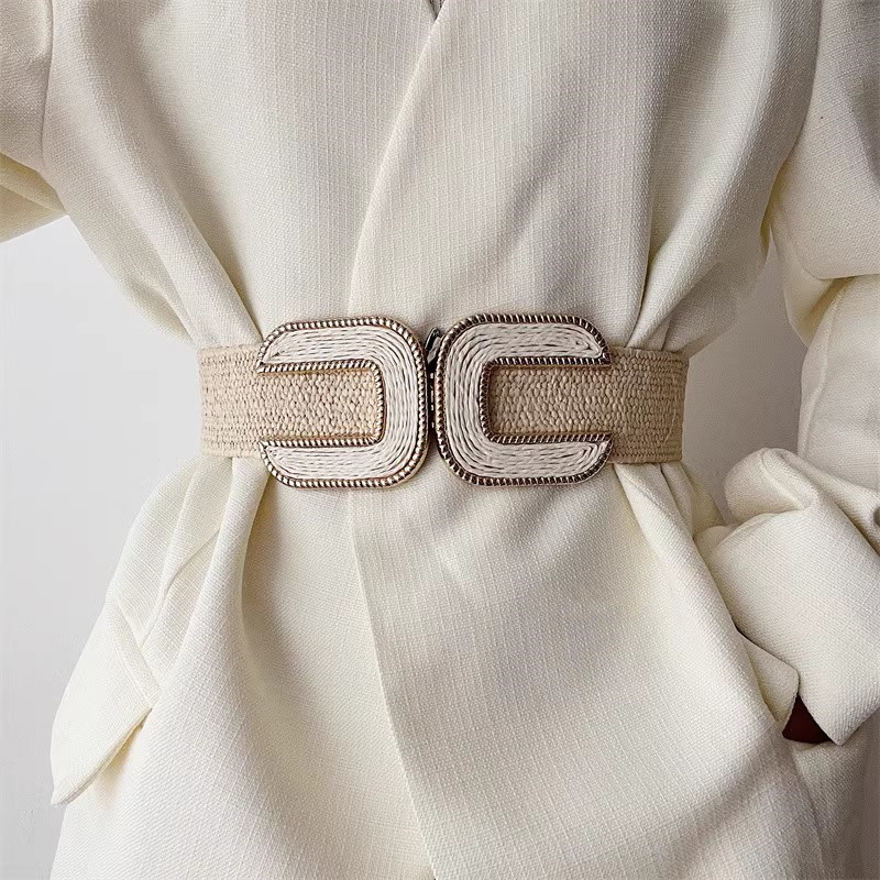 Espartilho de malha elástica feminino, feminino, cós com casaco, decoração de vestido, cinto largo, J234, moda