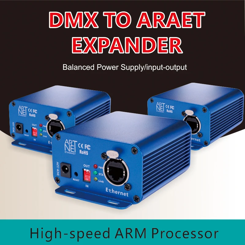 Controlador Artnet para DMX, controlador de iluminação Ethernet DMX, interface profissional Artnet DMX, saída de 3 pinos, caixa de alumínio