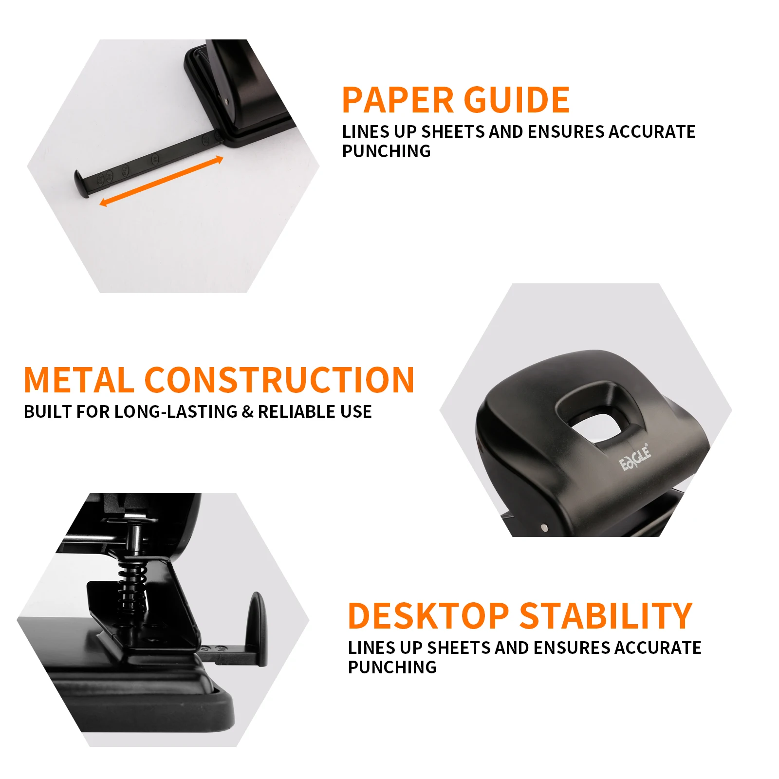 Eagle 2-hole Paper punch，25-sheet capacity，with residue Container，with gauge，Binding supplies for home, school and office