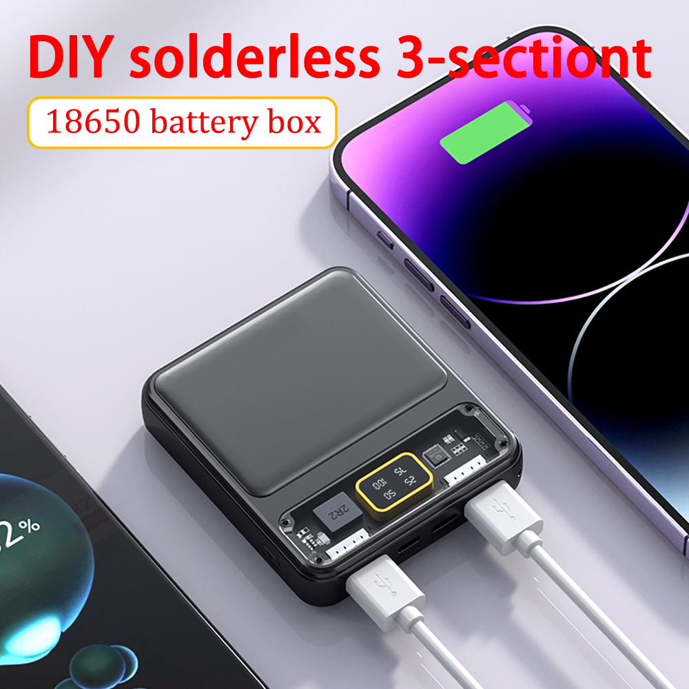 3*18650 portabatterie Dual USB Power Bank Battery Box caricabatterie per cellulare custodia a conchiglia fai da te custodia di ricarica per smartphone