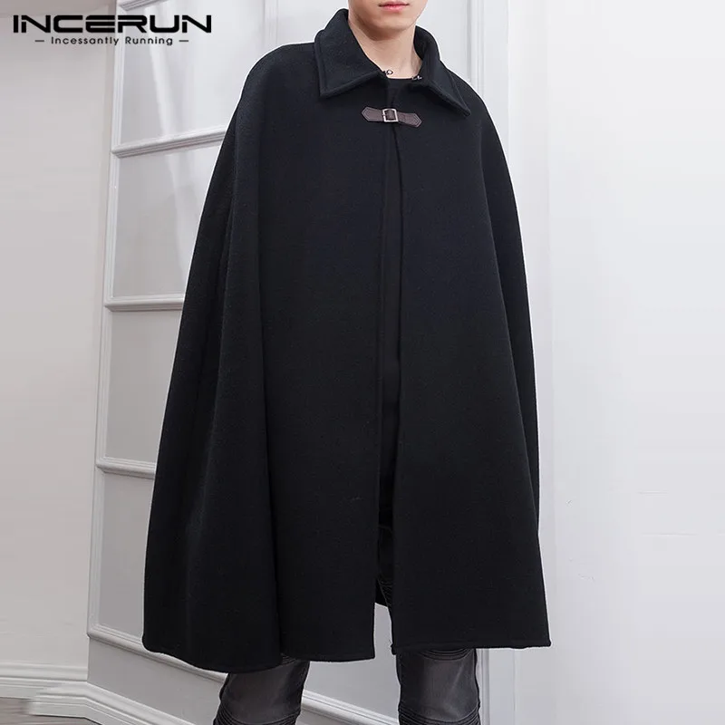 INCERUN Mode Männer Mantel Mäntel Revers Einfarbig Eine Taste Cape Graben Streetwear 2023 Casual Männlichen Mäntel Poncho S-5XL