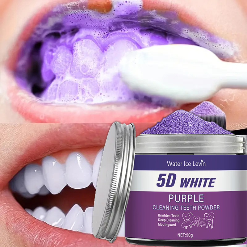 Purple Teeth Whitening Powder, 50g - Deep Cleaning and Teeth Cleaning Powder, Fresh Breath Toothpaste, Natural Pearl Essence