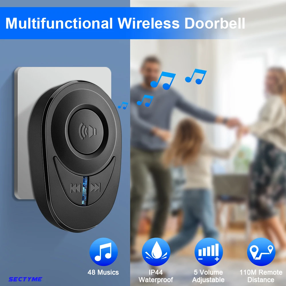 Sectyme Intellige Chuông Cửa Không Dây Ngoài Trời Chống Nước Nhà Thông Minh Chuông Cửa Phích Cắm EU 48 Hợp Âm LED Flash Nhà Báo Động An Ninh
