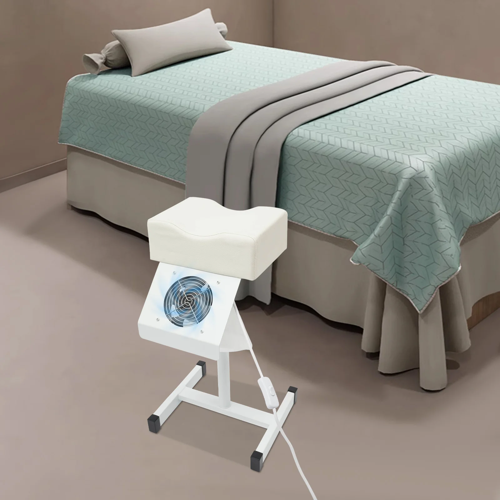 Equipado com aspirador de pó, banco de unhas, cadeira de reparo de pés com altura ajustável de 48-68 cm e cadeira de massagem branca