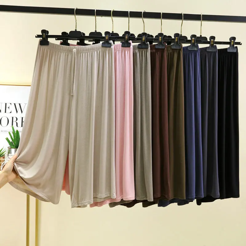 Plus Größe L bis 6XL U-Ausschnitt Damen Modal Hose wadenlang Sommer Hose mit weitem Bein Kordelzug kurze Hose lässige Homewear Hose