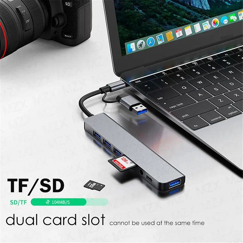 8-in-2 Typ C HUB Dockingstation USB Micro SD Kartenleser mit 3,5 mm Audio Jack Adapter Laptop Tablet Telefon Disk Konverter
