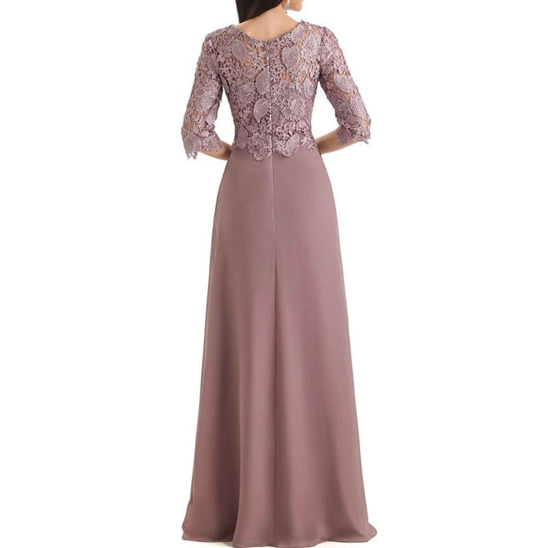 CC 花嫁の母ドレス エレガント V ネック ハーフスリーブ アップリケ 光沢のあるサテン ジッパーアップ バックスタイル プロムドレス