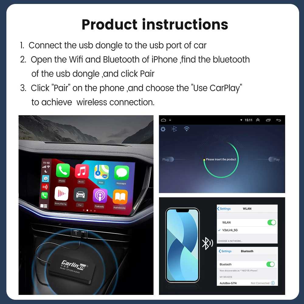 Gran oferta CarlinKit USB inalámbrico y con cable CarPlay Dongle Android Auto AI Box Mirrorlink reproductor Multimedia para coche Bluetooth conexión automática