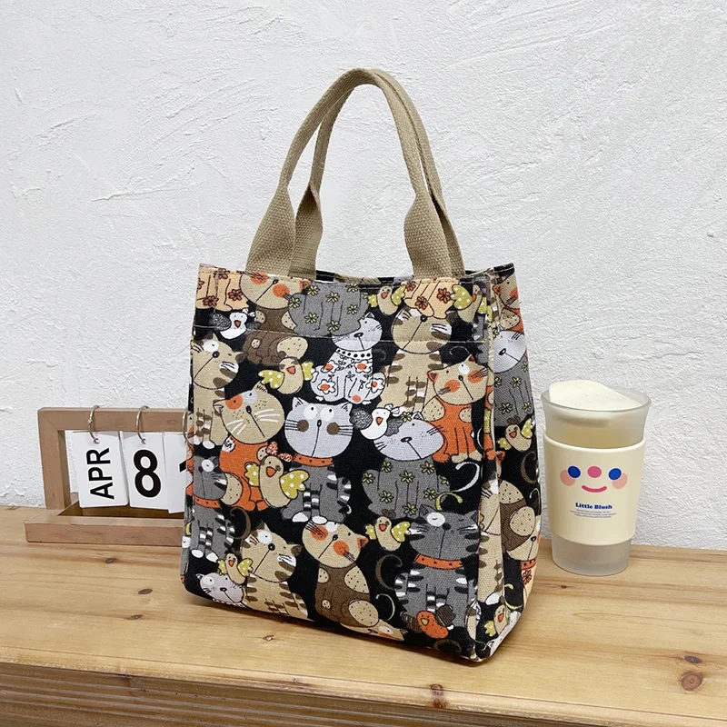 Mode Modieuze tas met handvat aan de bovenkant en schattig kattenpatroon Draagbare mamatas voor dames Retro Art Handtas Winkelen