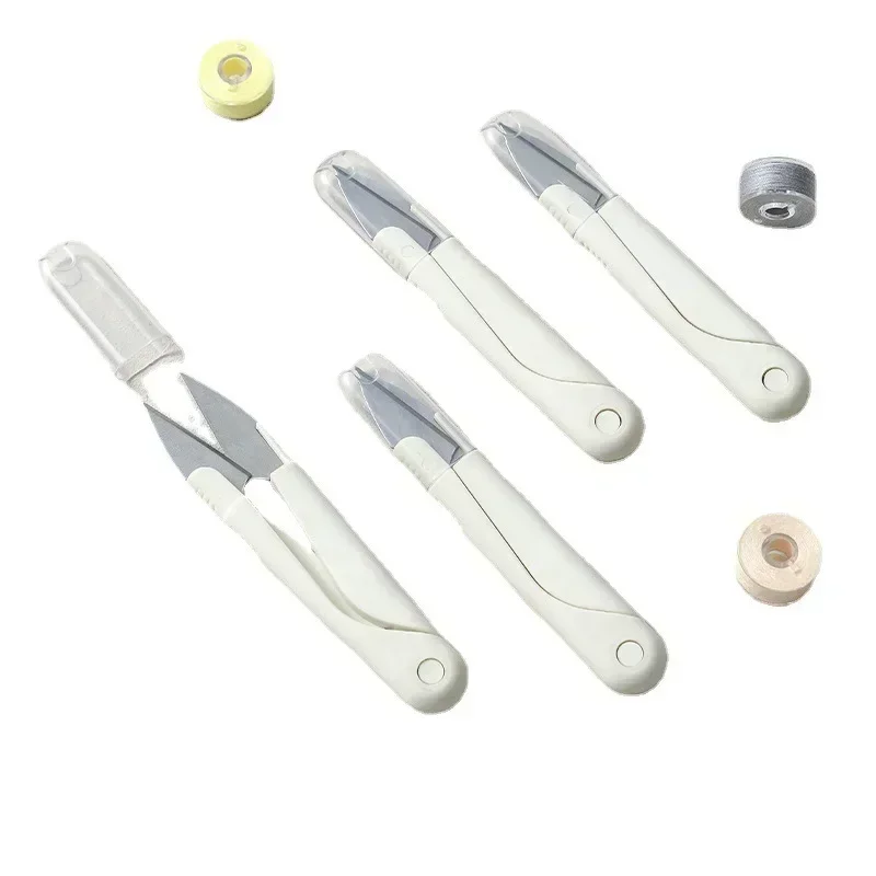 Stainless Steel Spring Scissors with Cover Portable Thread Head Fish Thread Sewing Scissors Cross-stitch Tailor's Scissors