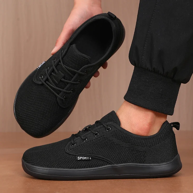 Herren-Schuhe mit breiter Zehenpartie, atmungsaktives gestricktes Mesh, bequeme Barfußschuhe, lässig, vielseitig, weiche Sohle, breite, letzte Schuhe, Wanderschuhe