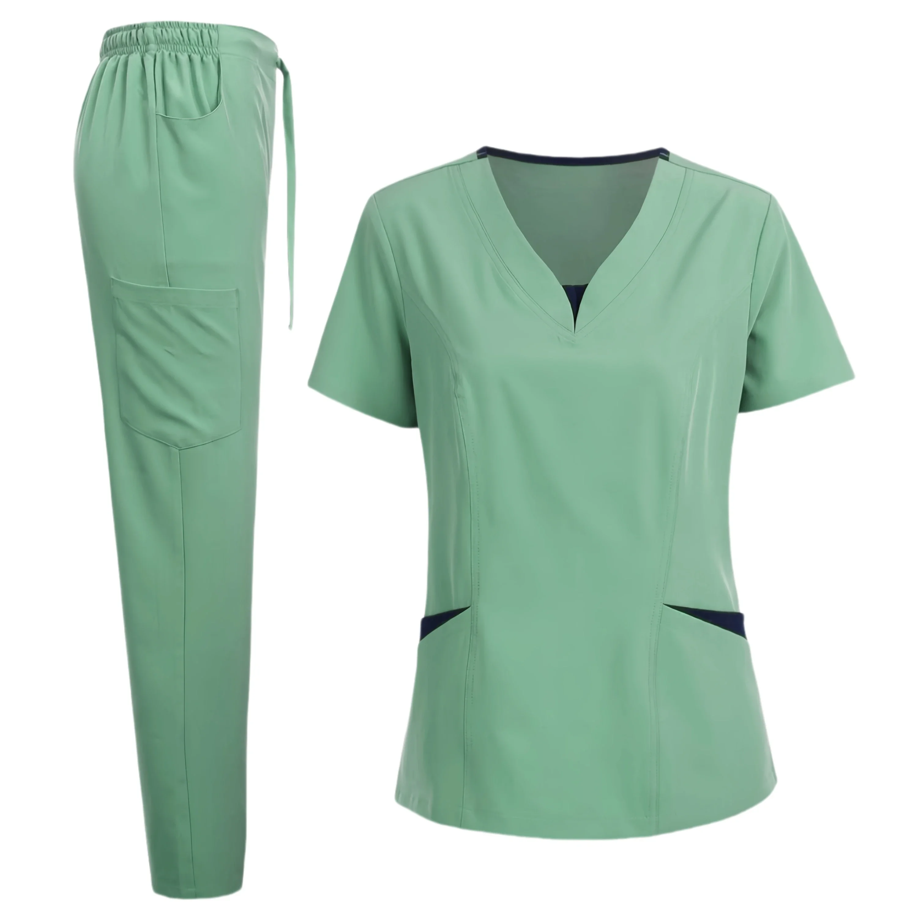Conjunto de esfoliante para mulheres, blusas de enfermeira, moda com decote em v, plus size, blusa de enfermagem, linda cor sólida, roupa de trabalho, tops e calças